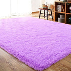 ISEAU Super Soft Fluffy Rugs Shag Area Rug, Mats for Bedroom Living Room Fuzzy Carpet Comfy Anti-Slip Mats Bedside Carpets for Boys Girls Kids Room Nursery Home Decor, 4ft x 6ft, Purple