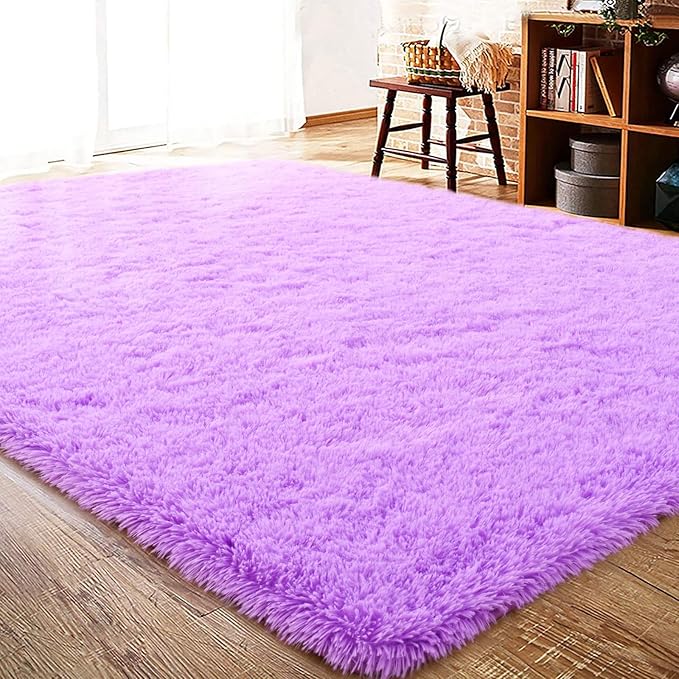 ISEAU Super Soft Fluffy Rugs Shag Area Rug, Mats for Bedroom Living Room Fuzzy Carpet Comfy Anti-Slip Mats Bedside Carpets for Boys Girls Kids Room Nursery Home Decor, 4ft x 6ft, Purple