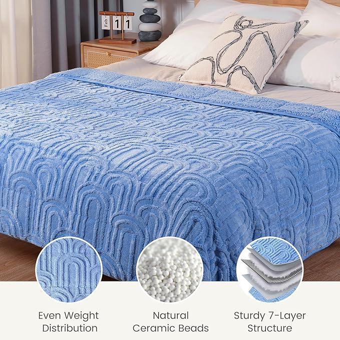 Sherpa Fleece Adult Weighted Blanket Great for Sleep, 15 lbs Dual Sided Soft Fuzzy Heavy Blankets for Couch Bed Sofa, Cozy Warm Fluffy Arched Jacquard Throw for Winter (Blue, 60" x 80", 15 Pounds)