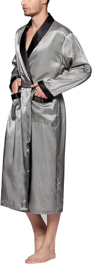 Lavenderi Mens Silky Satin Lounge Robe, Long Lightweight Sleepwear