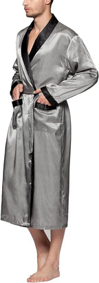 Lavenderi Mens Silky Satin Lounge Robe, Long Lightweight Sleepwear