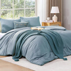 WRENSONGE King Size Comforter Set - 3 Pieces Dusty Blue Comforter Prewashed Soft Lightweight for All Seasons,Fluffy Down Alternative Comforter King Size with 2 Pillow Shams