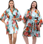 QXQTER Peony Floral Silky Satin Robe Wedding Bridal Party Bride Bridesmaid Robes for Women Dressing Gown Kimono Robe
