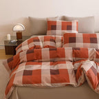 Luxlovery Gingham Red Comforter Set Queen Checkered Bedding Set Women's Bedding Grid Bedding Set Fluffy Soft Cottagecore Khaki and Brick Red Blanket Quilts with 2 Pillowcases Queen Bed