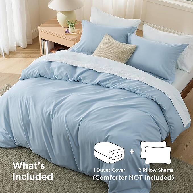 Bedsure Duvet Cover King Size - Soft Double Brushed Bedding Set for Kids & Adults, Zipper Closure, 3 Pieces, Includes 1 Duvet Cover (104"x90") & 2 Pillow Shams, NO Comforter, Light Blue
