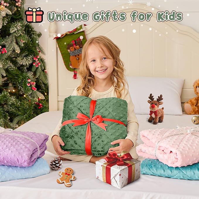 yescool Weighted Blanket 3 lb Moss Green Small Weighted Lap Blanket for Boys and Girls, Cooling Weighted Throw Blankets Minky Heavy Blankets, for 20-45lbs, 36 * 48in