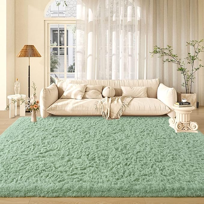 Sage Green Area Rugs 5x8 Feet Rug for Bedroom Living Room, Cute Indoor Shaggy Carpets, Plush Soft Rug for Kids Room, Fluffy Rugs for Girls Boys Nursery Room Home Decor