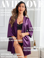 Avidlove Women's Kimono Robe Short Satin Pure Short Silky Robes