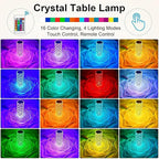 2Pack Crystal Table Lamp (Touch & Remote), 4 Modes 16 Color Changing Night Light, Rechargeable, Dimmable, RGB Rose Diamond Mood Lighting, Protable Cordless Desk Lamp for Bedroom Living Room Party