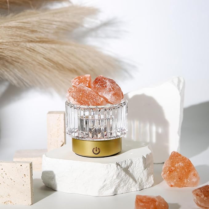 MYDAYS&DESIGN Salt Lamp Natural Pink Crystal Himalayan Salt Rocks, LED Light Dimmer with 3 Levels Cordless, Crystal Lamp Night Light Rechargeable for Room Home Decor Relaxation Ambiance