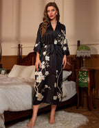 Kihnop Women's Floral Long Kimono Robe Long Satin Robe Long Silk Robe Ladies Kimonos Silky Bathrobe Cover Up, One Size