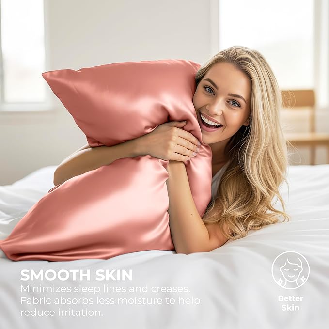 Satin Pillowcase 2 Pack - Queen Size (20"x30", Blush Pink) - Silky Pillow Cases for Hair and Skin - Satin Pillow Covers with Envelope Closure - Extra Soft Premium Microfiber