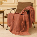 Amélie Home Knit Throw Blanket, Soft Chenille Cozy Breathable Chevron Chunky Decorative Blanket for Couch, Bed & Sofa, French-Inspired Lightweight Warm Gift for Women, Orange, 50"x60"