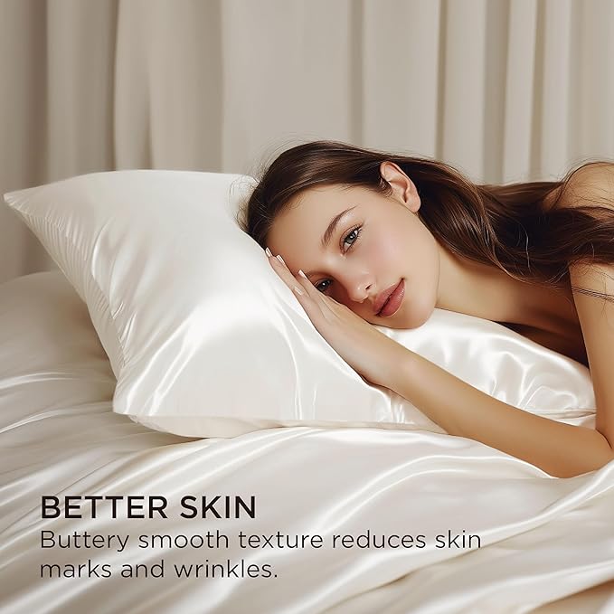 Bedsure Satin Pillowcase with Zipper, Similar to Silk Pillow Cases 2 Pack, Satin King Size Pillow Cases Set of 2, Silky & Soft Pillow Cover for Hair and Skin, Gifts for Women Men, Ivory, 20x36 Inches