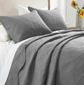 IR Imperial Rooms Twin Quilt Bedding Set Size (68” x 86”) + 1 Pillow Shams (20” x 26” + 2”) - 2 Pcs All Season Lightweight Reversible Microfiber Coverlet Floral Embossed Quilt Bedspread (Grey)