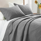 IR Imperial Rooms Twin Quilt Bedding Set Size (68” x 86”) + 1 Pillow Shams (20” x 26” + 2”) - 2 Pcs All Season Lightweight Reversible Microfiber Coverlet Floral Embossed Quilt Bedspread (Grey)