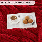 L'AGRATY Chunky Knit Throw: 72''x84'' Chenille Blanket for Bed Couch - Handmade Thick Big Cable Knit - Large Crochet Rope for Home Decor (Red)