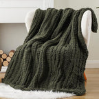 Battilo Chunky Knit Throw Blanket for Couch, Super Soft Warm Cozy Chenille Throw Blanket, Olive Green Blanket for Bed, Sofa, Living Room, 50"x60"