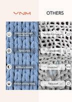 YnM Chunky Throw Blanket, Medium-Weight, Hand Knitted with Chenille Yarn, Skin Friendly, Ventilated and Breathable, Machine Washable, Home Décor Piece for Couch Sofa and Bed (Chambray Blue 30x40 Inch)
