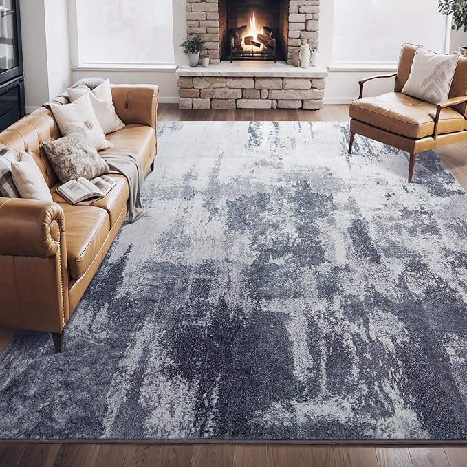 Area Rug 9x12 Washable Rugs Modern Abstract Area Rug Soft Non-Slip Non-Shedding Faux Wool Stain Resistant Floor Carpets for Living Room Bedroom Dining Room Kids Room Home Office (Grey)