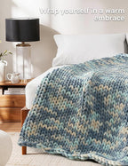 YnM Weighted Blanket, Handmade Chunky Knitted Design, Soft and Cozy, Temperature Regulating and Breathable, Machine Washable Throw for Sleep or Home Decor (Light Blue Tie-Dyed, 60x80 Inch, 20lbs)