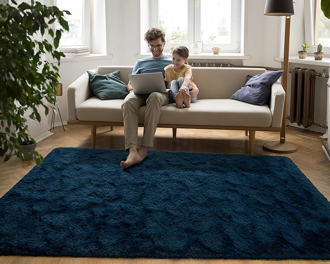 Softlife Rug for Living Room 6x9 Feet Area Rug for Bedroom Super Soft Shaggy Rugs for Kids Room Fluffy Fuzzy Carpets Long Plush Bedside Rug Nursery Christmas Home Decoration for Boys Girls, Navy Blue