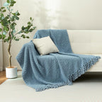 Throw Blanket for Couch, Dusty Blue Luxury Knitted Throws 50"x60", Textured Blankets with Handmade Fringe Tassels for Bed Sofa Decorative, Chunky Soft Farmhouse Boho Home Decor