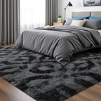 ISEAU 4x6 Rug for Bedroom, Charcoal Gray Geometric Pattern Fluffy Area Rug for Living Room, Kitchen, Soft Shag Carpets, Plush and Machine Washable Mats, Nursery Floors Mat, Boys Room Carpet Decor