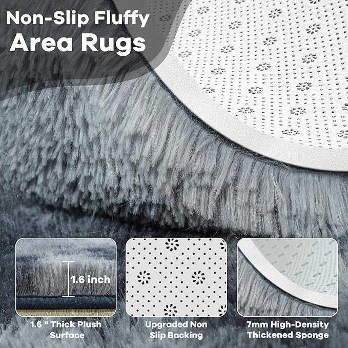 Noahas Large Fluffy 8x10 Area Rugs for Living Room Bedroom,Tie-Dyed Blue and Grey Thick Shag Throw Rug,Big Soft Shaggy Bedside Non-Slip Plush Dorm Nursery Kids Carpet