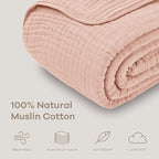 Comfy Cubs Muslin Blanket for Adults Twin 90" x 66" - 6 Layer Soft, Breathable & Lightweight Muslin Adult Blanket - Machine Washable & Designed in The US Bedding for All Seasons - Blush