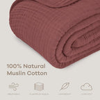 Comfy Cubs Muslin Throw Blanket - 50” x 60” Quilted Design - Lightweight, Breathable 6-Layer Gauze Fabric - Soft Cotton Blanket for Home or Travel - Packaged in Elegant Gift Box - Wine