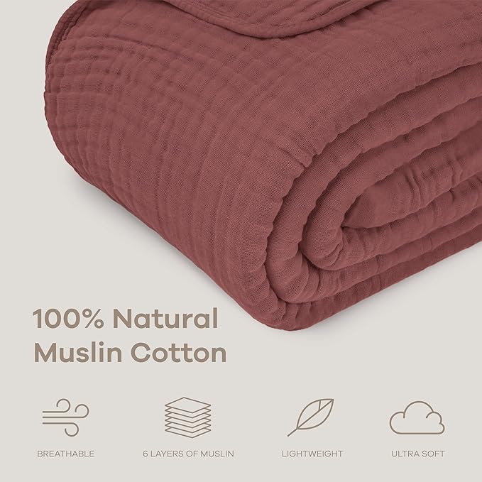 Comfy Cubs Muslin Blanket for Adults King 108" x 90" - 6 Layer Soft, Breathable & Lightweight Muslin Adult Blanket - Machine Washable & Designed in The US Bedding for All Seasons - Wine