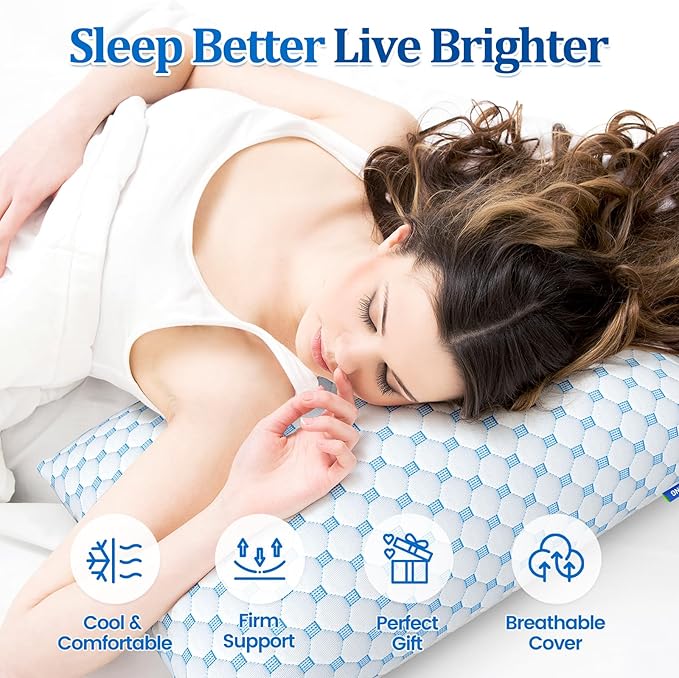 CloudBliss Shredded Memory Foam Pillow for Sleeping - Adjustable Cooling Pillow with Breathable Washable Cover, CertiPUR-US Certified, 1 Pack Queen Size for Side/Back/Stomach Sleepers