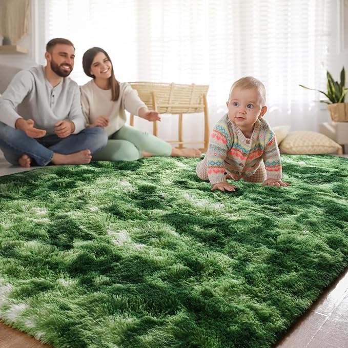 Tie-Dyed Green Area Rugs 4x6 Feet Rug for Bedroom Living Room, Cute Indoor Shaggy Carpets, Plush Soft Rug for Kids Room, Fluffy Rugs for Girls Boys Nursery Room Home Decor