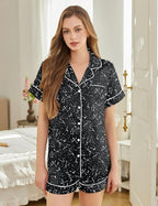 Silk Pajamas for Women Short Sleeve Sleepwear Soft Button Down Loungewear 2 Piece Satin Pjs Shorts Set S-XXL