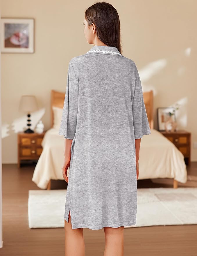Ekouaer Women Zipper Robe Lightweight House Coat Zipper Front Short Bathrobes Soft Nightgown with Pockets S-3XL