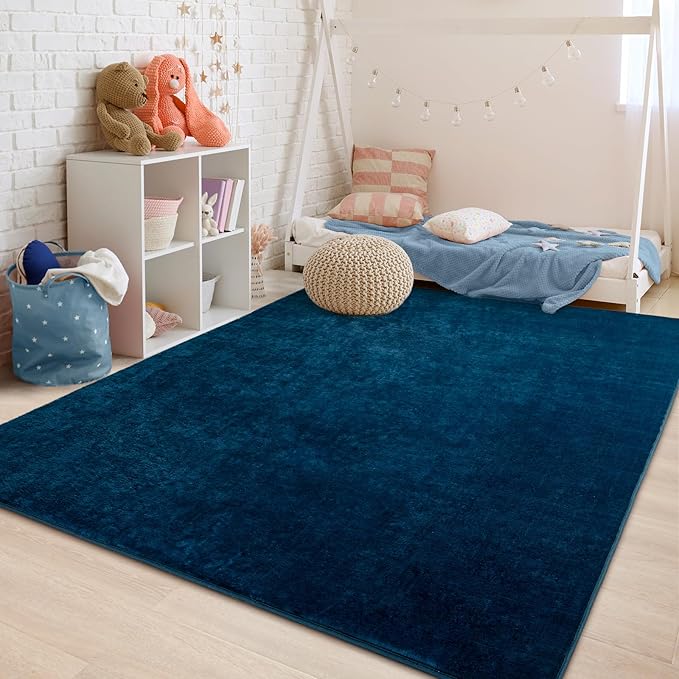 Przemy Washable Area Rug for Living Room Bedroom, 6x9 Feet Navy Blue Memory Foam Rug, Super Soft Modern Indoor Carpet for Kids Room Girls Boys Dorm Nursery Home Decor Mat