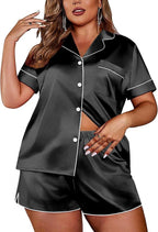 Ekouaer Womens Silk Satin Pajamas Set Short Sleeve Sleepwear Button Down Loungewear 2 Piece Pjs Shorts Set S-5X Plus Size