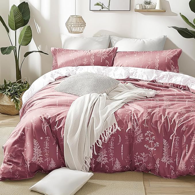 Love's cabin Vintage Rose Comforter Set King - King Size Comforter Set, 3 Pieces Cute Floral Bedding Sets for All Seasons,1 Soft Reversible Botanical Flowers Comforter and 2 Pillow Shams
