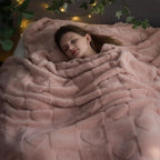 NEWCOSPLAY Super Soft Queen Blanket Pink Love Premium Silky Flannel Fleece 3D Heart Checkered Lightweight Bed Blanket All Season Use (Pink Love, Queen(90"x90"))