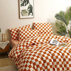 CLOTHKNOW Orange Beige Plaid Comforter Set Twin Grid Bedding Comforter Sets Soft All Checker Comforter with 2 x Pillow Cases