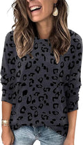 Magritta Women's Long Sleeve Leopard Color Block Tunic Comfy Crewneck T Shirt Tops Black XL