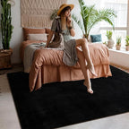 Softlife 4x6 Area Rug for Bedroom Living Room, Solid Black Non-Slip Fluffy Carpet with Soft Low Pile for Kids Boys Girls, Machine Washable Fuzzy Aethetic Rugs Home Dorm Decor