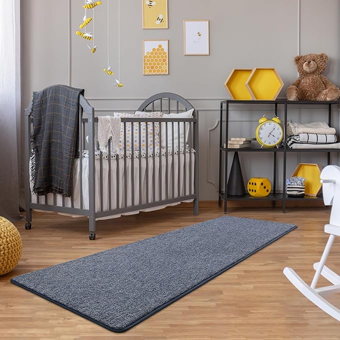 Keeko Soft Hallway Runner Rug, 2x8 Bedside Runner Rugs for Bedroom Living Room Non Slip Washable Modern Memory Foam Rug Low Pile Kitchen Runner Rugs for Nursery Dorm Kids Room Decor Blue