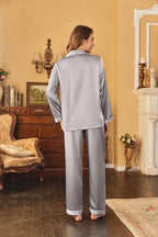 Ekouaer Women's Classic Button Down Long Satin Silk Pajama Set