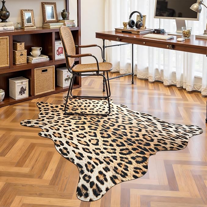 HOMORE Leopard Rug, 4.6x5.2 Feet Animal Skin Print Rug, Cheetah Rugs for Wall Art Decor,Western Floor Carpet for Bedroom Living Room Dining Room