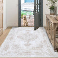 XLUEZ Bedroom Rug 3x5 Vintage Rugs, Machine Washable Small Area Rug Retro Medallion Distressed Rugs Non-Slip Soft Low Pile Throw Rug for Entryway Bedroom Bathroom Hallway Kitchen(Beige,3'x5')