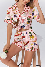 Ekouaer Womens Silk Satin Pajamas Set Animals Print Pjs Button Down Short Sleeve Lounge Set 2 Piece Sleepwear