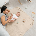 Comfy Cubs Muslin Baby Blanket - Soft, Lightweight, 6-Layer Cotton Swaddle Blankets for Newborns, Infants & Toddlers - 40" x 40" Large, Breathable & Versatile for Sleeping & Tummy Time - Sand