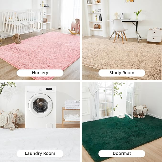 Litanika 9x12 Shag Area Rug for Living Room Bedroom, Black High Pile Ultra Soft Plush Shaggy Furry Bedside Playroom Dorm Carpet, Non-Slip, Non-Shedding Modern Indoor Floor Rug